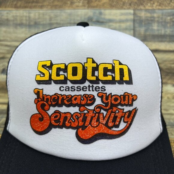 Vintage Inspired Scotch Cassette Unisex Trucker Hat Black Throwback Ad Ball Cap - Picture 3 of 8